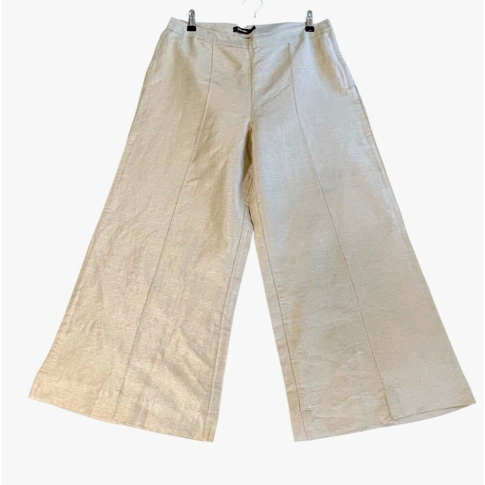 Fabindia Silk Blend Cropped Wide Leg Dress Lined Pants Size Medium Metallic Gold